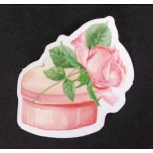 10/$10 Heart Box With Pink Rose Valentine's Day Sticker 1.5" x 1.58" (AH)